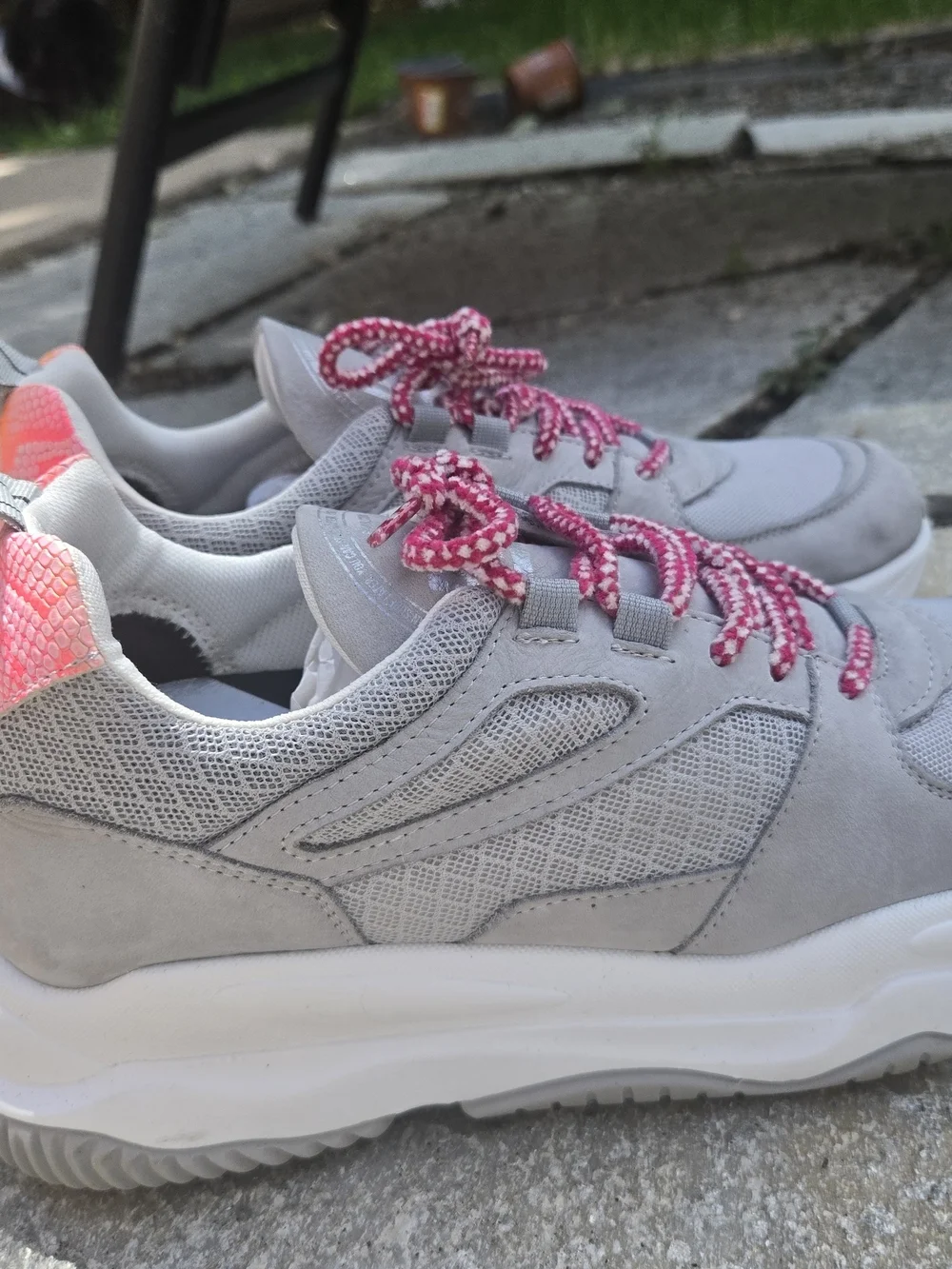 P448 Women's Luke Sneaker — Gray with Pink Accent.